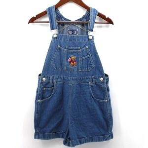 True Blue Overalls Shorts Size Small Bear‎ American Flag Embroidery